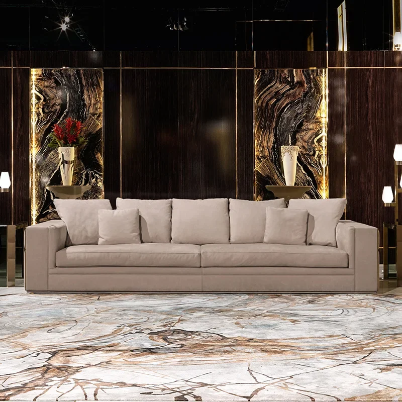Sofa light luxury leather  combination straight row three people living room sofa Italian style furniture