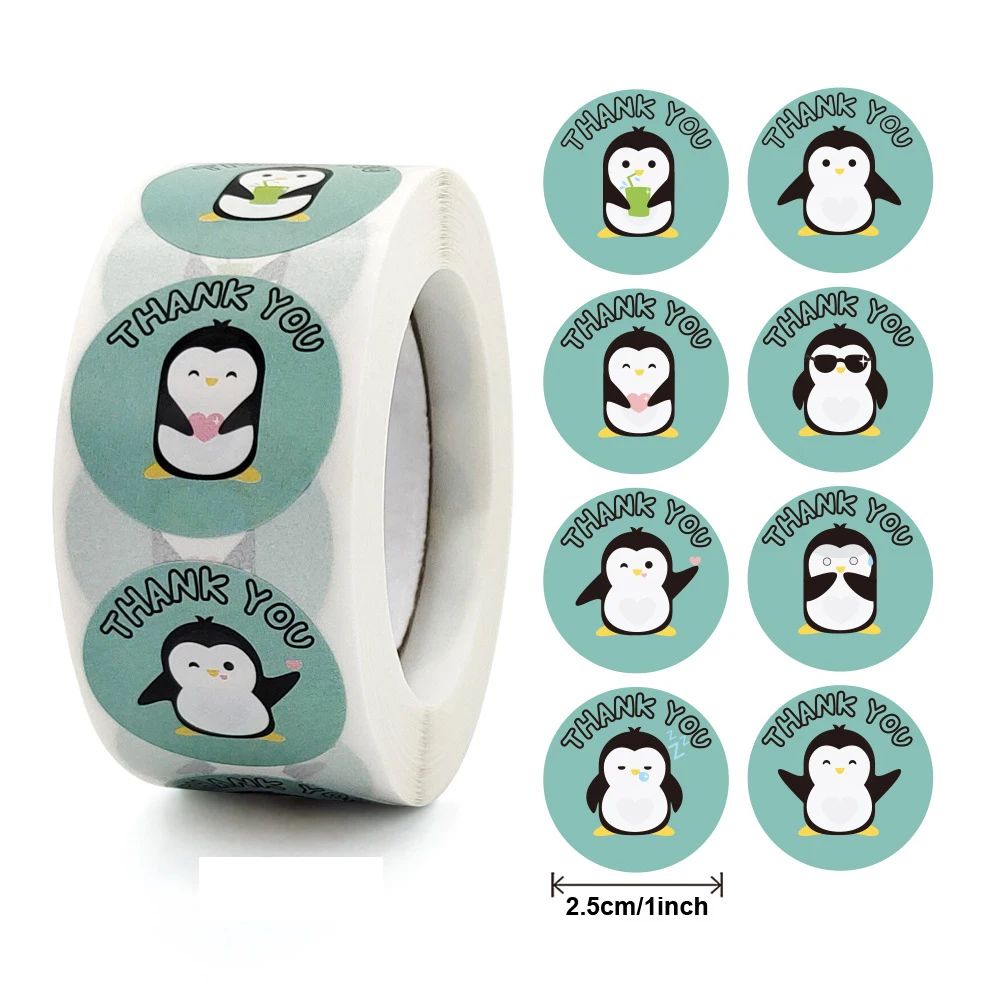 100-500pcs Cute Cartoon Penguin Stickers Thank You Sticker Children Reward Encourage Scrapbooking Decorative Stationery Stickers