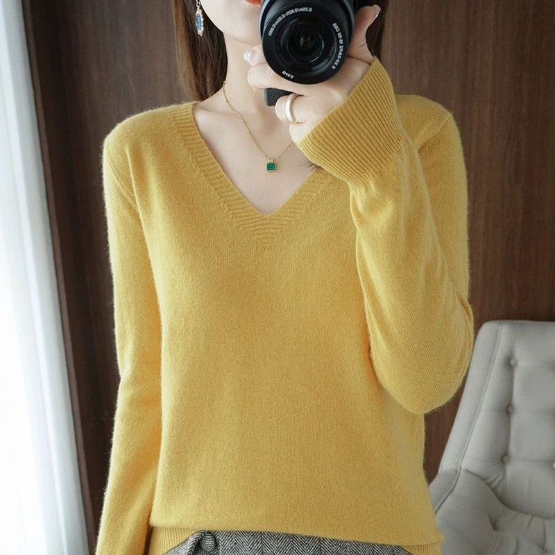

Autumn/winter Spliced V- Neck Sweater for women 2025 Warm Pullover Sweater Women Plus Size Solid Woman Knitwear
