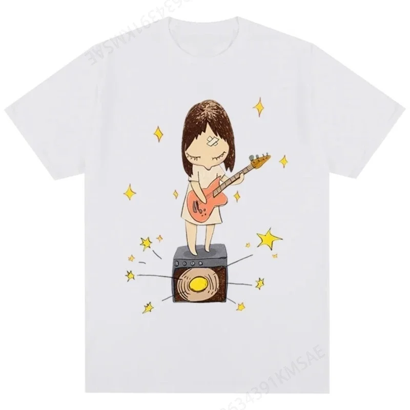 Camiseta de algodón para hombre y mujer, camisa con estampado de Yoshitomo Nara Guitar, nueva playera de verano