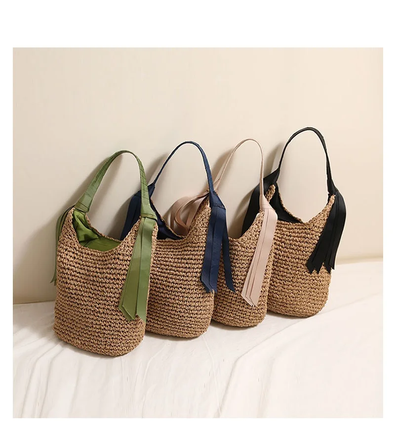 Neue 2026 Einfarbige Strohtasche Sommer Bohemian Style Strandurlaub Einzel-Schultertasche Geflochtene Handtasche für Damen – Detail 1