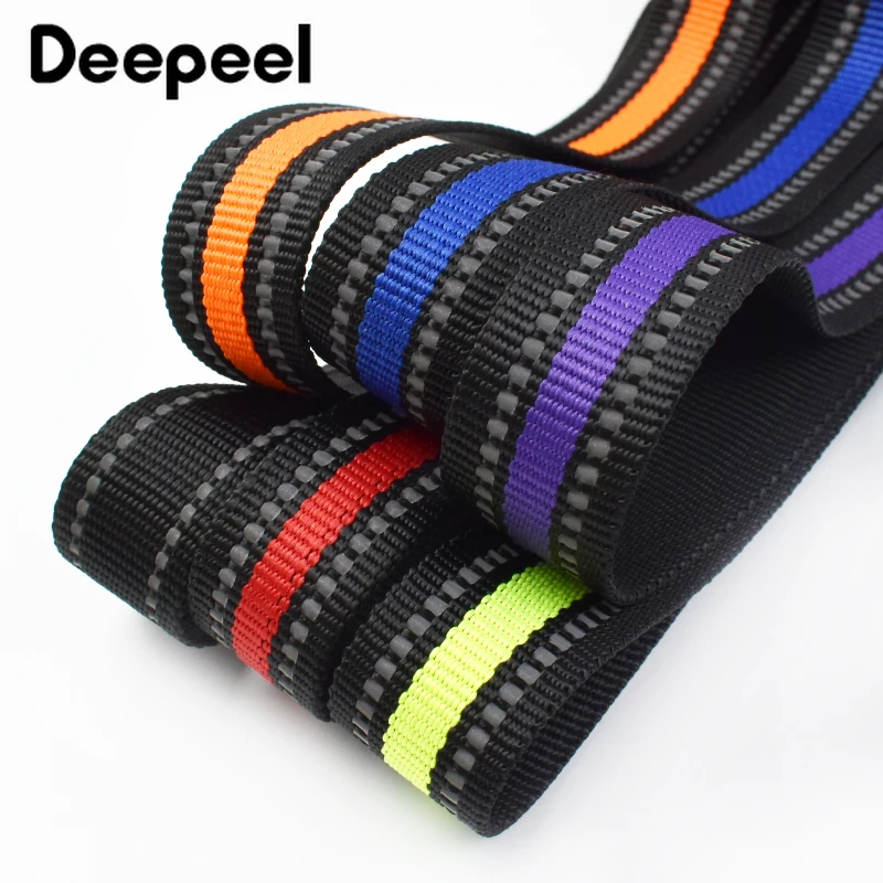 5/10Meters Deepeel 15/20/25mm Colored Stripe Reflective Webbing Pet Rope Backpack Strap Lanyard Ribbon DIY Sewing Accessories