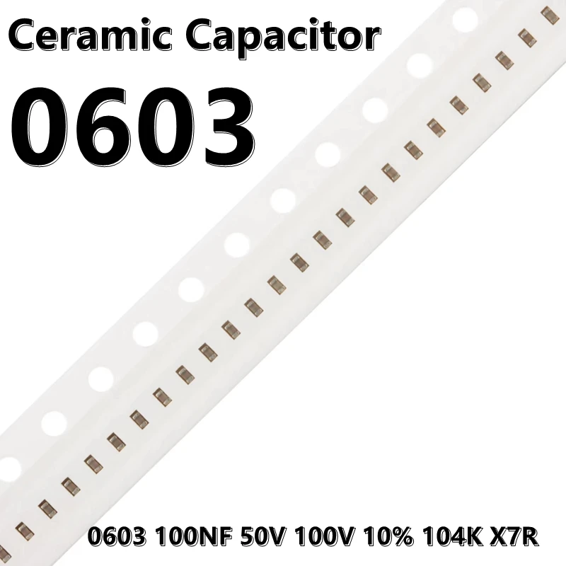(100pcs) 0603 100NF 50V 100V 10% 104K X7R 1608 SMD Ceramic Capacitors