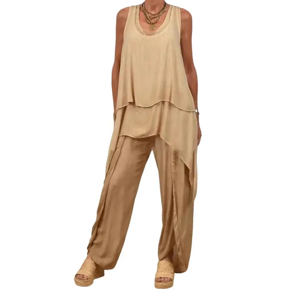 

Casual Chic Ensemble Stylish Women's Sleeveless Two Piece Set with Irregular Top Wide Leg Pants for Casual Summer Wear Women Two