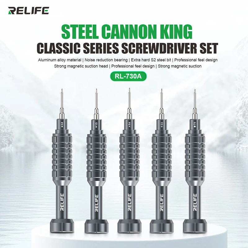 RELIFE RL-730A Stalowy wkrętak Cannon King Classic Series Silne ssanie magnetyczne, bardzo twarde narzędzia do naprawy bitów ze stali S2
