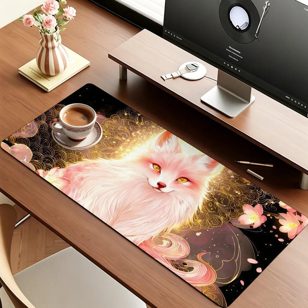 Pink F-Fox Anime Kawaii Cute Mouse Pad For Office Gaming And Keyboards Non-Slip Large Waterproof