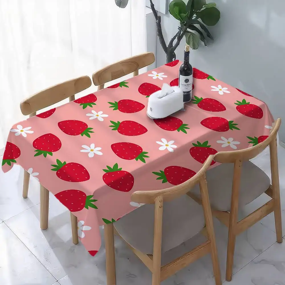 Strawberry Cute Kawaii Tablecloth Waterproof Stain Resistant Party Decoration Restaurant Cafe Dining Table Tablecloths
