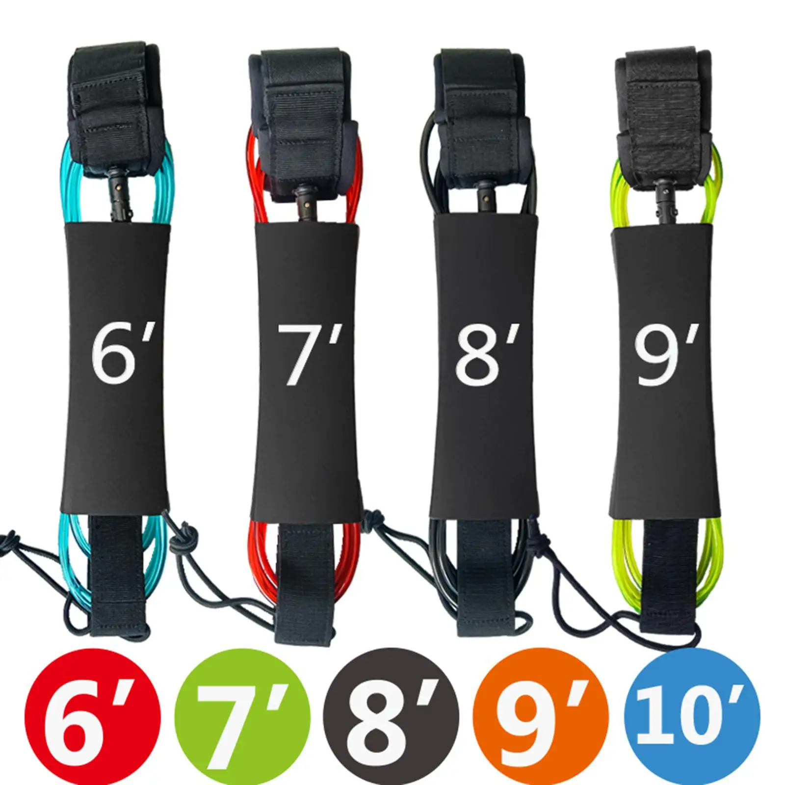 6/7/8/9/10ft Surfboard Leash Surfing Leash Paddleboard Ankle Strap Cuff Cord Elastic Cord Secure Tether Rope for Water Sports