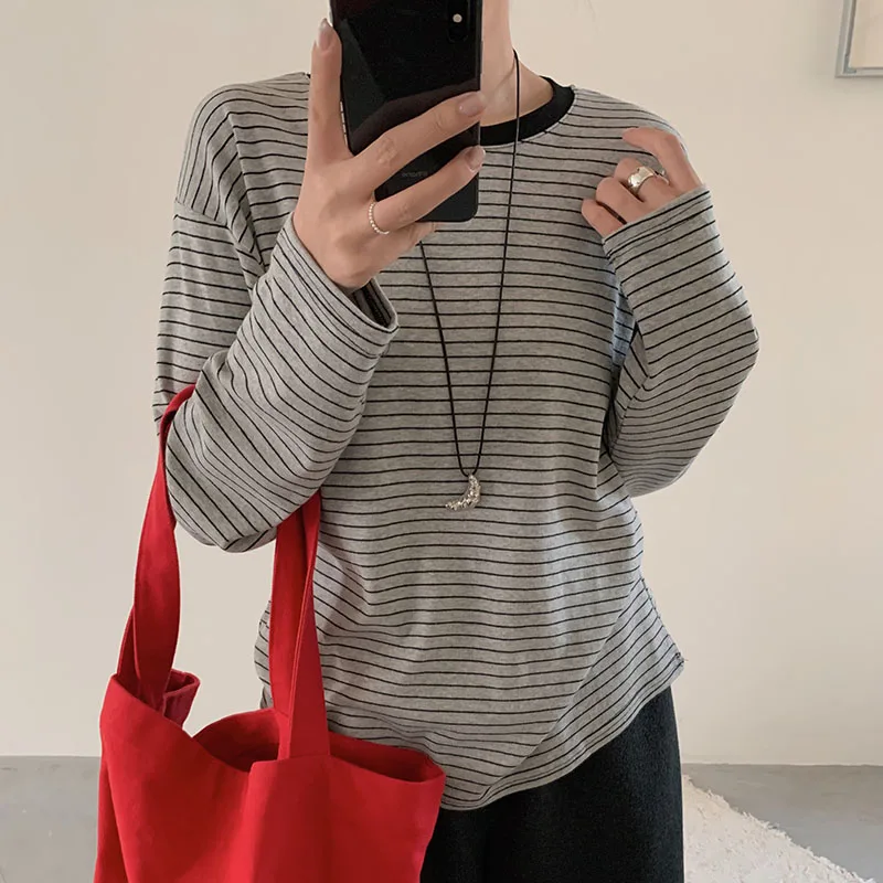 

Футболка с длинными рукавами и цветными блоками Y2K Lazy Relaxed, универсальный свободный топ в полоску