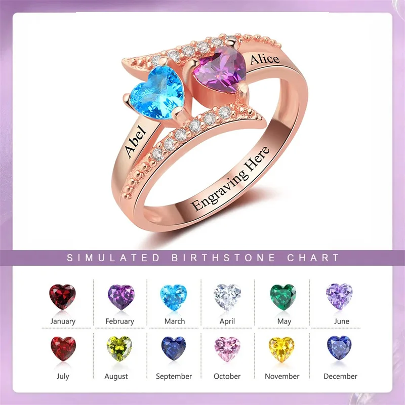 Custom Engraved Name Personalized 2 Birthstones Ring for Mother Love Promise Ring Customized Name Ring Jewelry for Women Wife