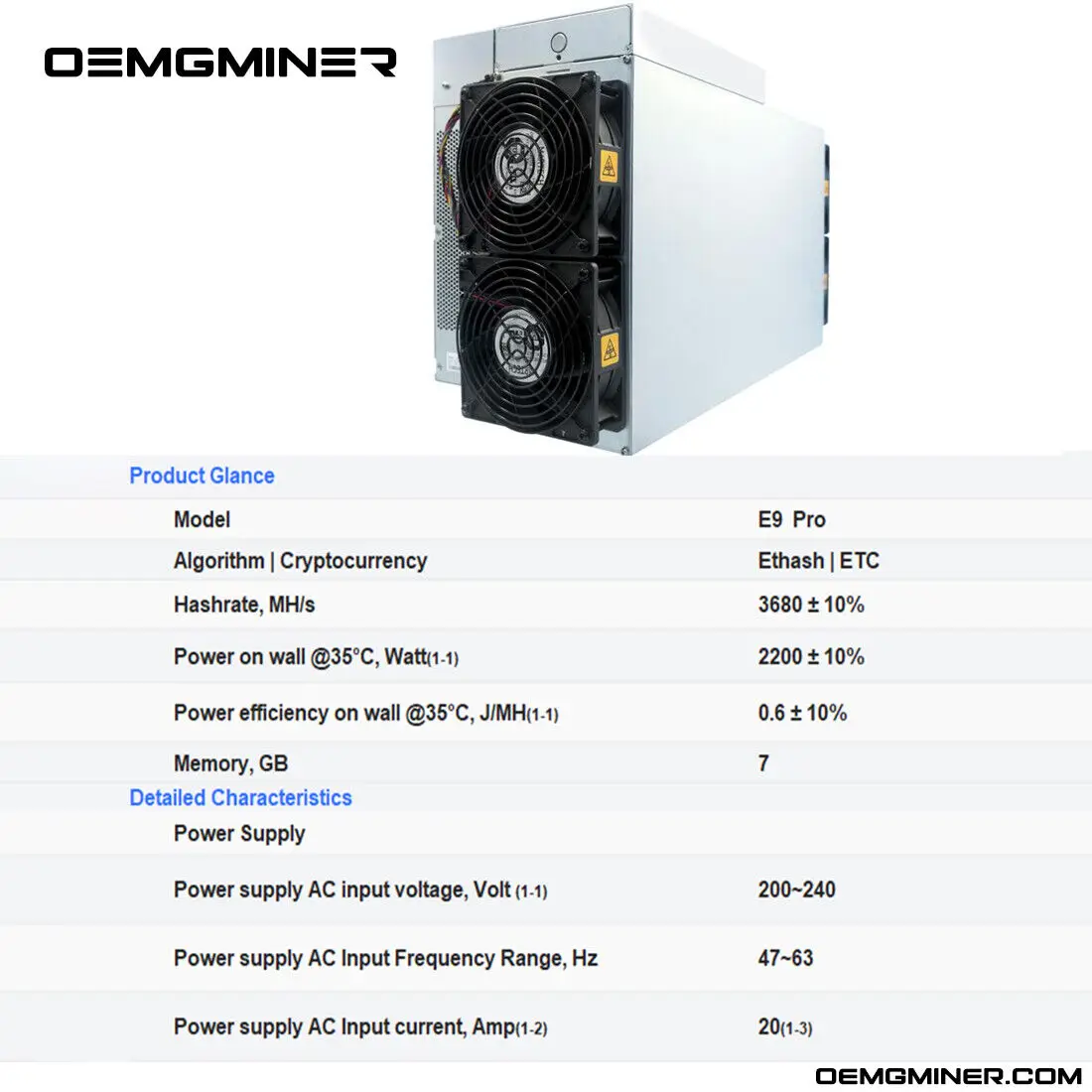 Antminer E9 2400Mh/S 1920W condamné/ETC Miner Master avec alimentation, achetez 2 obtenez 1 gratuit, nouveau