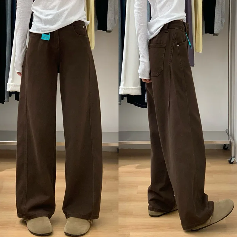 

Brown Melad Curved Blade Wide-Leg Jeans For Women 2026 Spring High-Waisted Loose Pear-Shaped Body Slimming Straight-Leg Pants