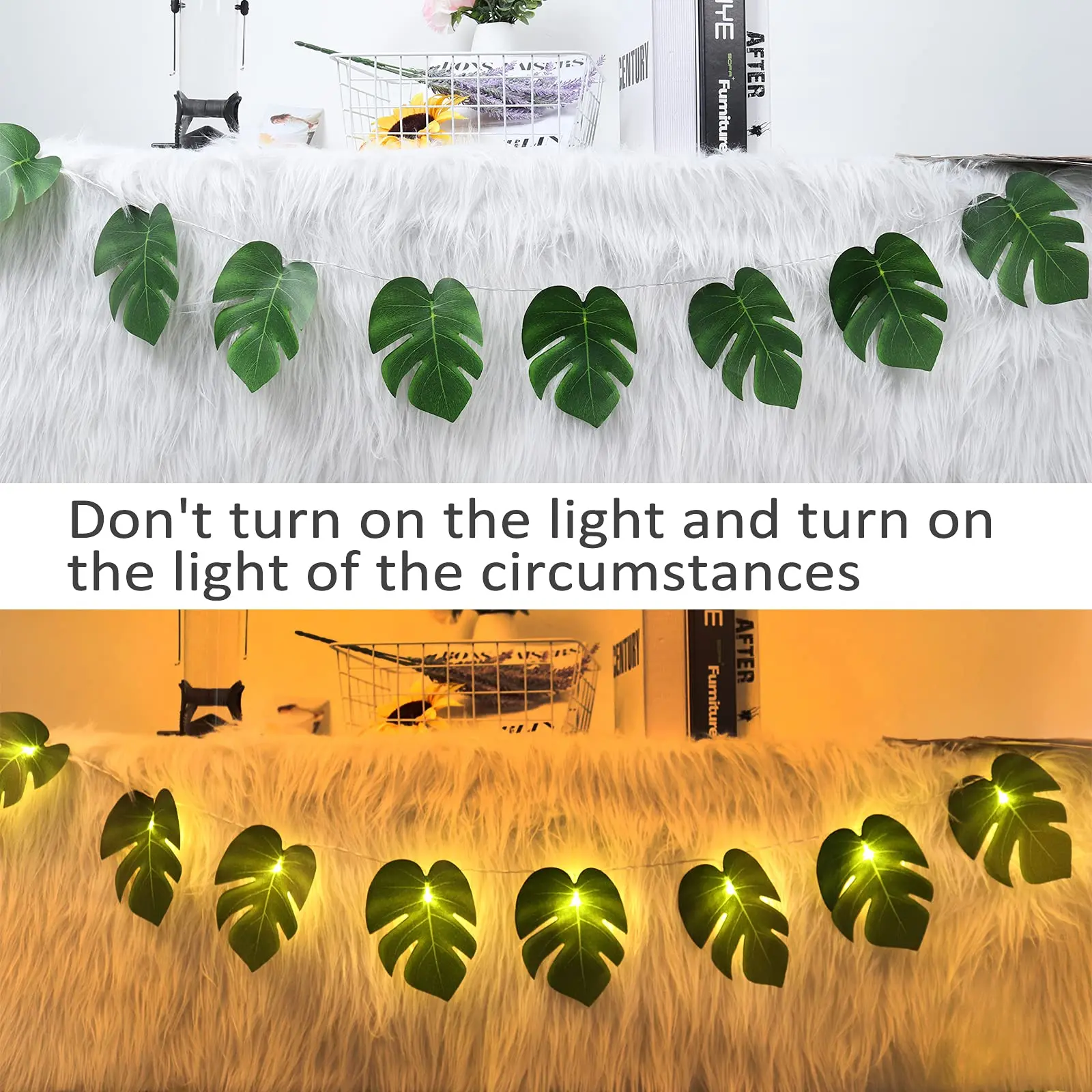 

20 LED Leaf String Lights Tropical Artificial Rattan Palm Leaves Wall Hanging Vine Leaf Summer Decoration for Outdoor