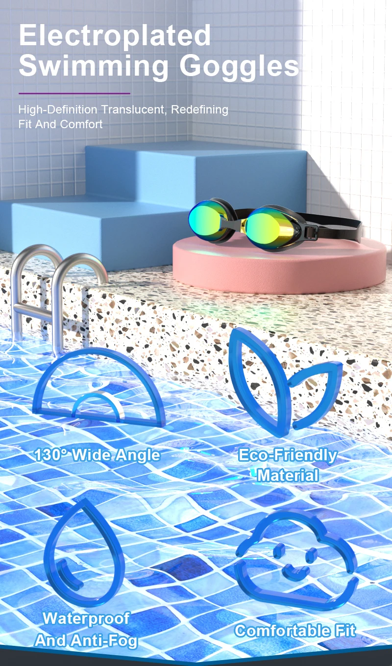 JSJM Professionelle Antibeschlag-Schwimmbrille für Erwachsene – UV-Schutz, verstellbare Silikon-Passform für Männer und Frauen, Unisex-Design – Detail 1
