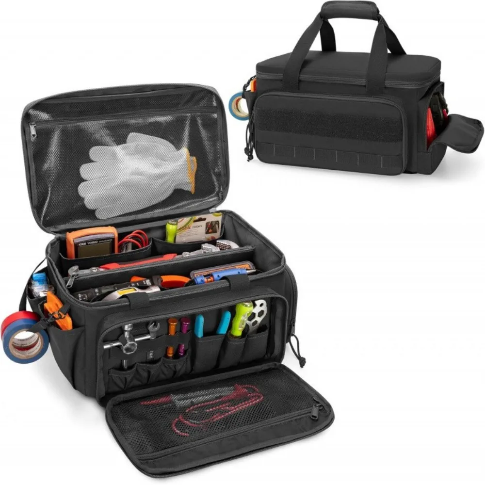 Comfortable Handle Tool Storage Bag Black Color Thick Padded Base Tool Case Easy Carrying Multifunctional Work Bag