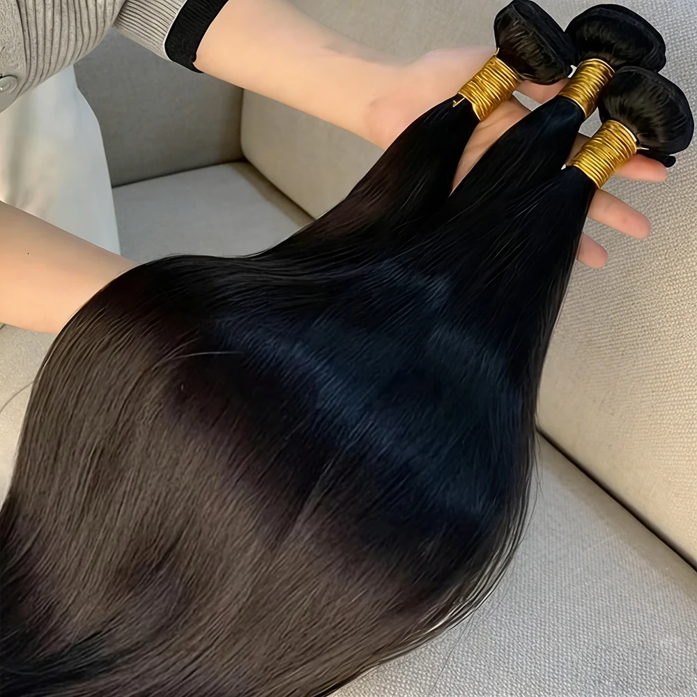 Pacotes de Cabelo Humano 100% Liso de 36 a 40 Polegadas, 1, 3 ou 4 Pacotes, Extensões de Cabelo Preto, Trança Brasileira Remy, Oferta de Pacotes de Cabelo Cru
