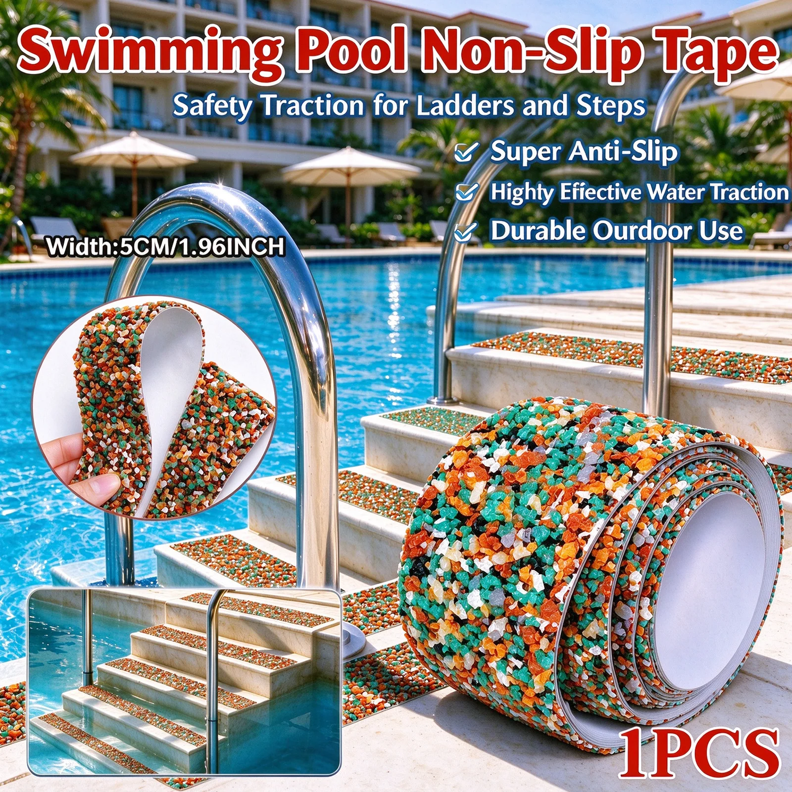 1/3/5Pc Pool Anti Slip Tape Strong Adhesive No Residue Non-Slip Sticker Durable Safety Tape for Home Stair Shower Pool Wet Areas
