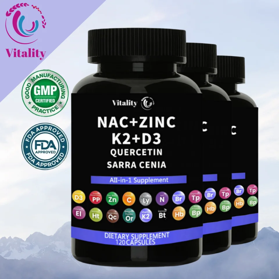 

NAC is rich in high-quality N-acetylcysteine NAC 1000mg supplement with added vitamin D3+K2, zinc complex, and quercetin 1000mg