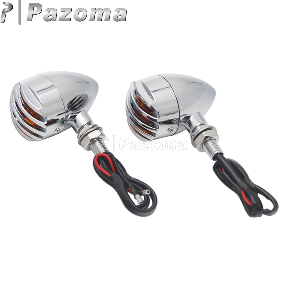 PAZOMA Chrome and Brass Grill Bullet Aluminum Turn Signal Indicator Lights Blinker For Harley Chopper Sportster Dyna