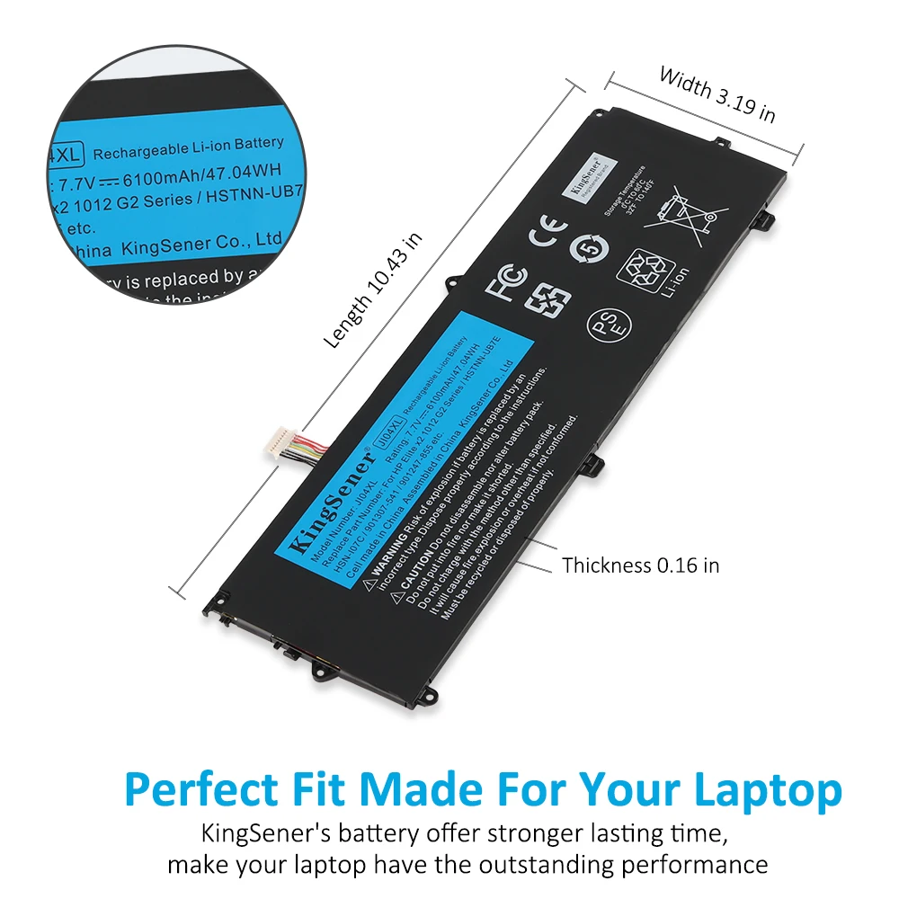 KingSener JI04XL 901247-855 901307-541 HSTNN-I07C HSTNN-UB7E  J104XL Laptop Battery For HP Elite X2 1012 G2-1LV76EA 7.7V 6110mAh