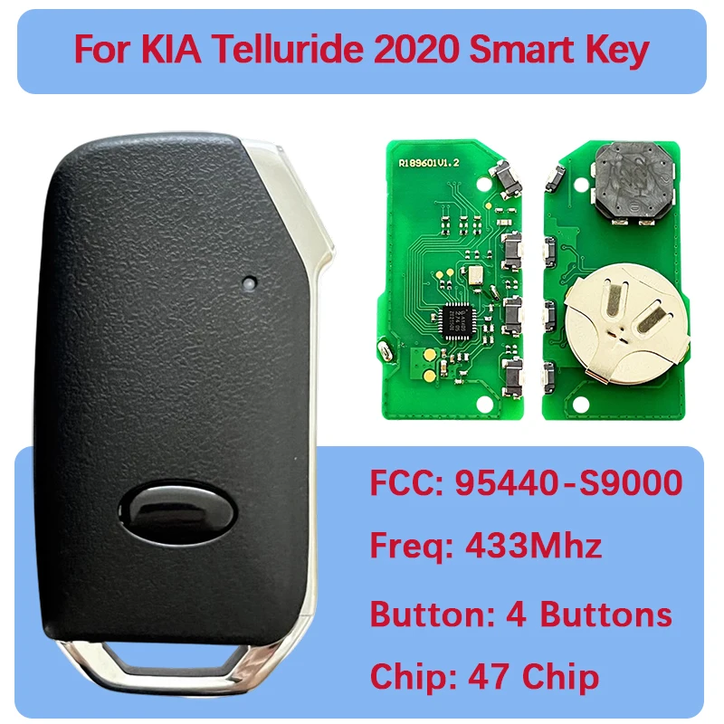 

CN051100 Послепродажный 4 кнопки смарт-брелок 47 чипов 433 МГц FCC 95440-S9000 для KIA Telluride 2020