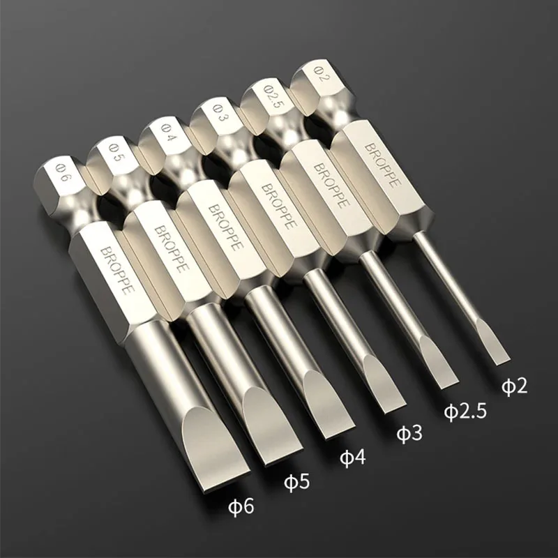 4/6PCS Flat Head Screwdriver Bit Set Magnetic Tip Slotted Screwdriver Electric Driver Tool S2 Steel 1/4 Inch Shank Quick Change