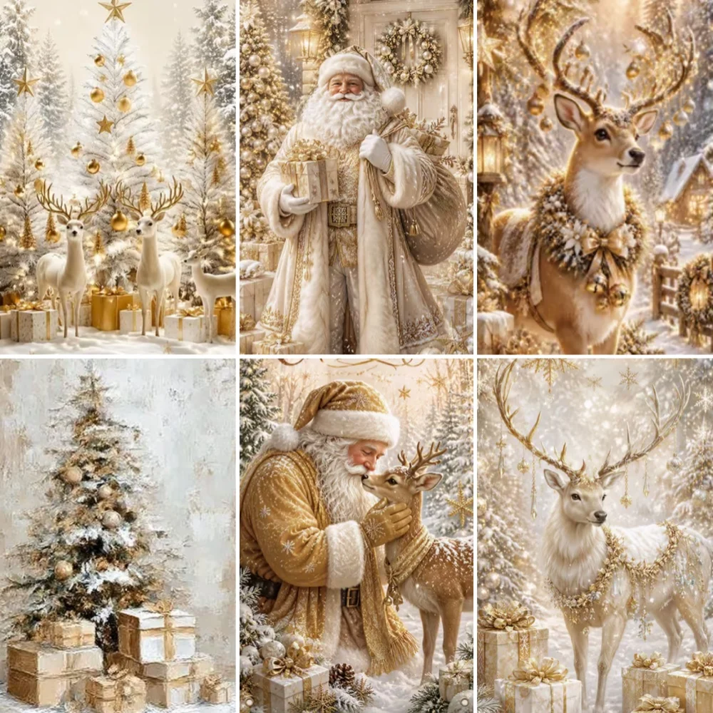 Gold Christmas Door Cover Banner Xmas Ornament Reindeer Snowflake Door Hanging Cloth Winter Holiday New Year Front Door Backdrop