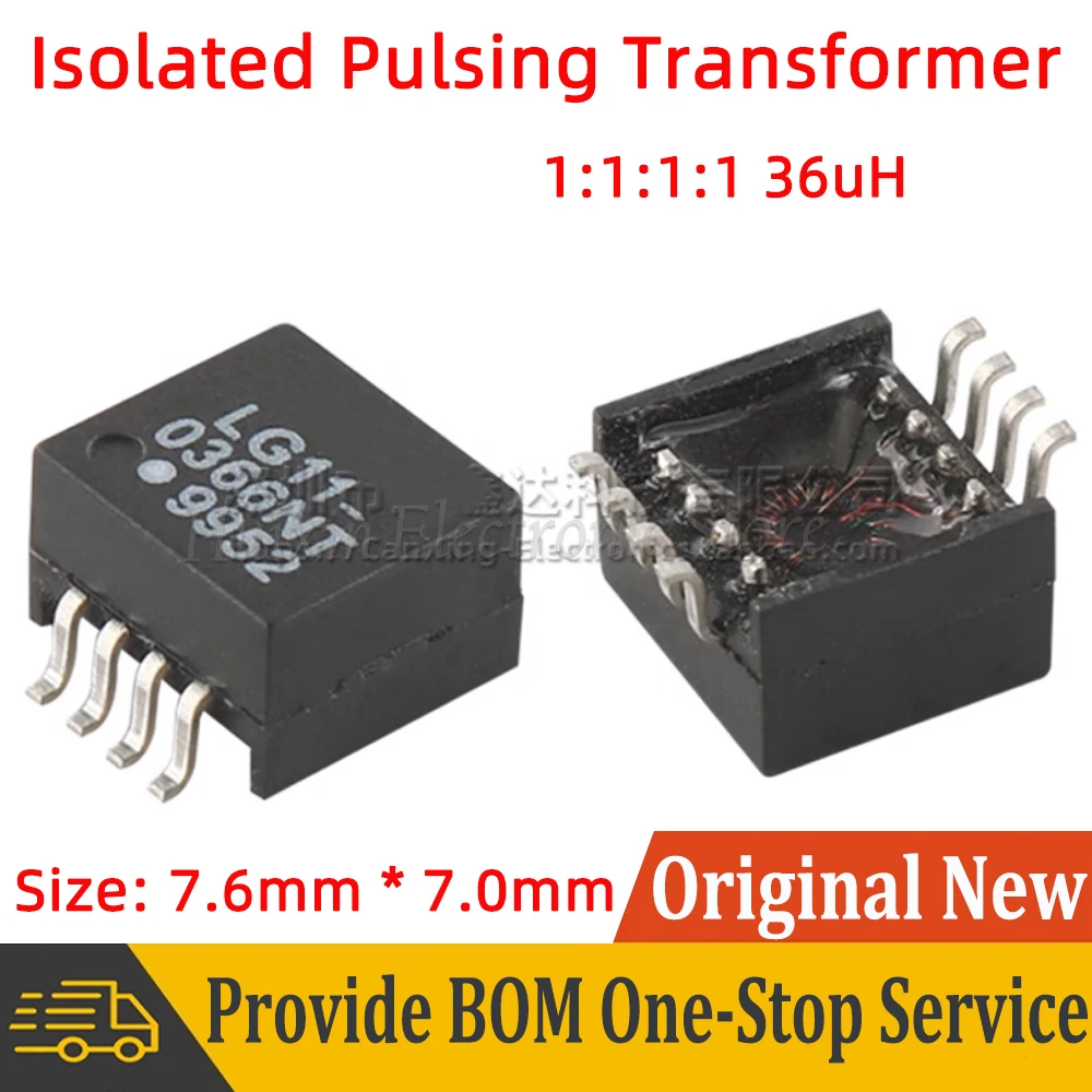 

5pcs LG11-0366NT SMD Isolated Pulsing Signal Transformer Turns Ratio 1:1:1:1 Inductance 36uH Isolation 8 Pin Dual Winding