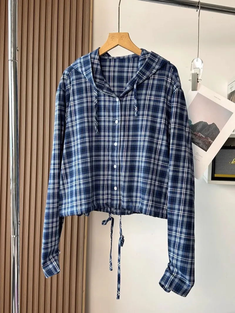 Lazy Faion Blu Plaid Con Cappuccio irt Allentato Dimagrante ort Cappotto Autunno Alla Moda Desktop 3900 Busin delle Donne Casual Tuta Sportiva