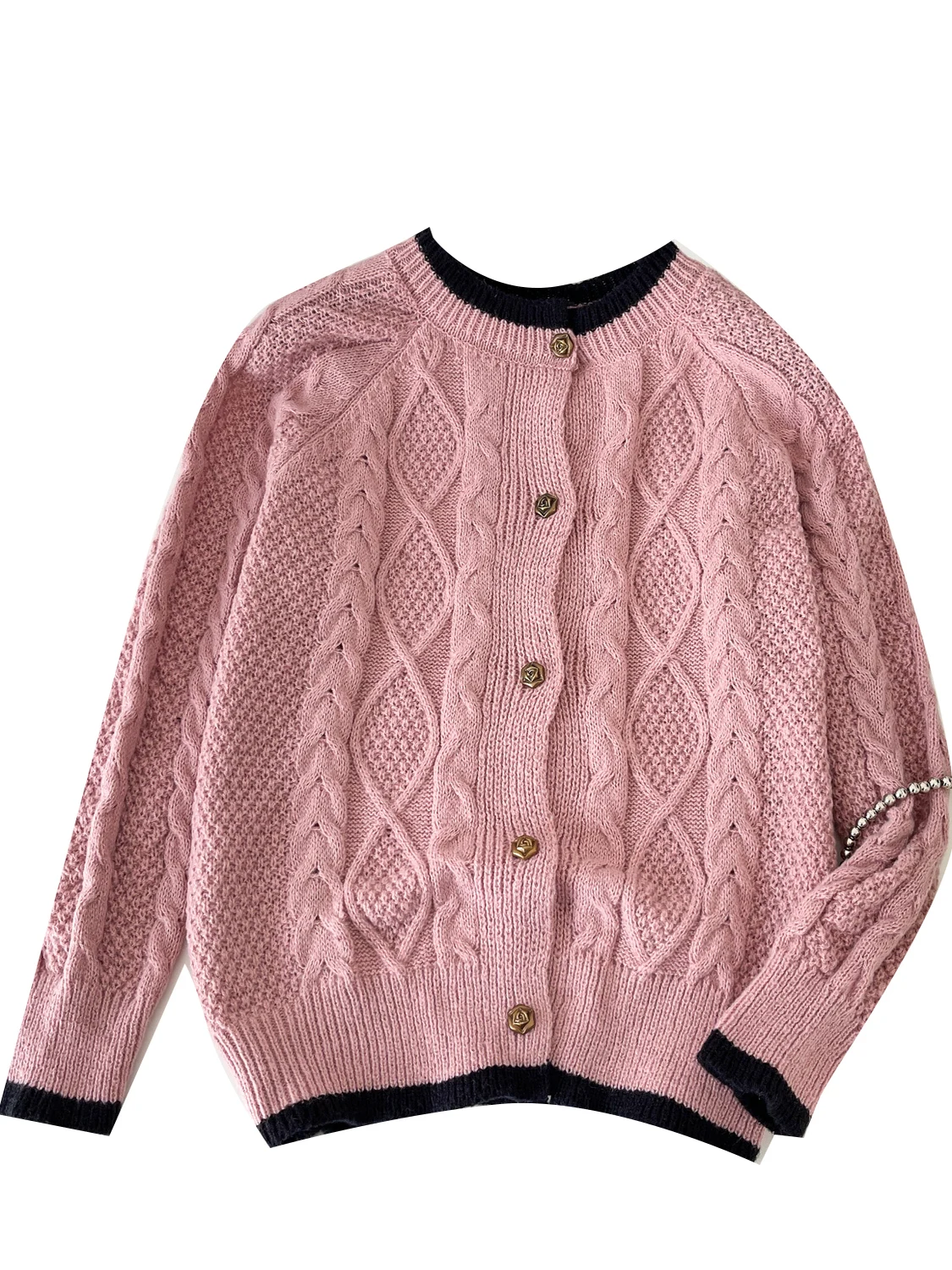 

Retro Korean Knitted Sweater Women Winter Loose Lazy Relax Casual Chic Top Color Blo Striped Long Sve V Ne Cardigan