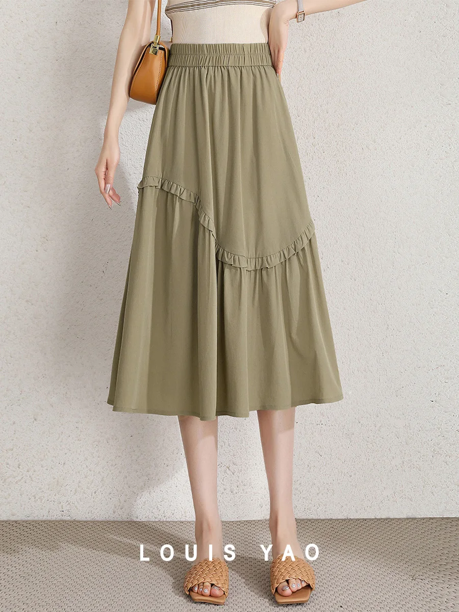 

LOUIS YAO A-line Skirt 2025 Spring/Summer Lace Decoration High Waist Elastic Waist Design Women's Half Length Skirt