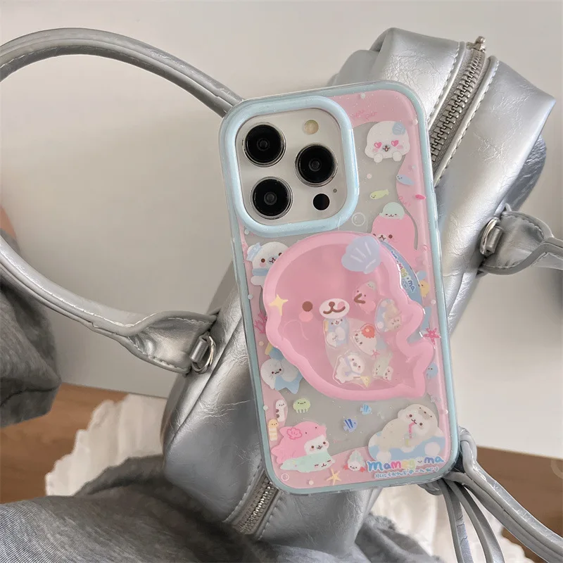 المحيط الوردي دولفين الأخطبوط قذيفة شفافة جراب هاتف ل Magsafe آيفون 16 15 14 13 برو ماكس حافظة لطيف الحلو الكرتون غطاء فني