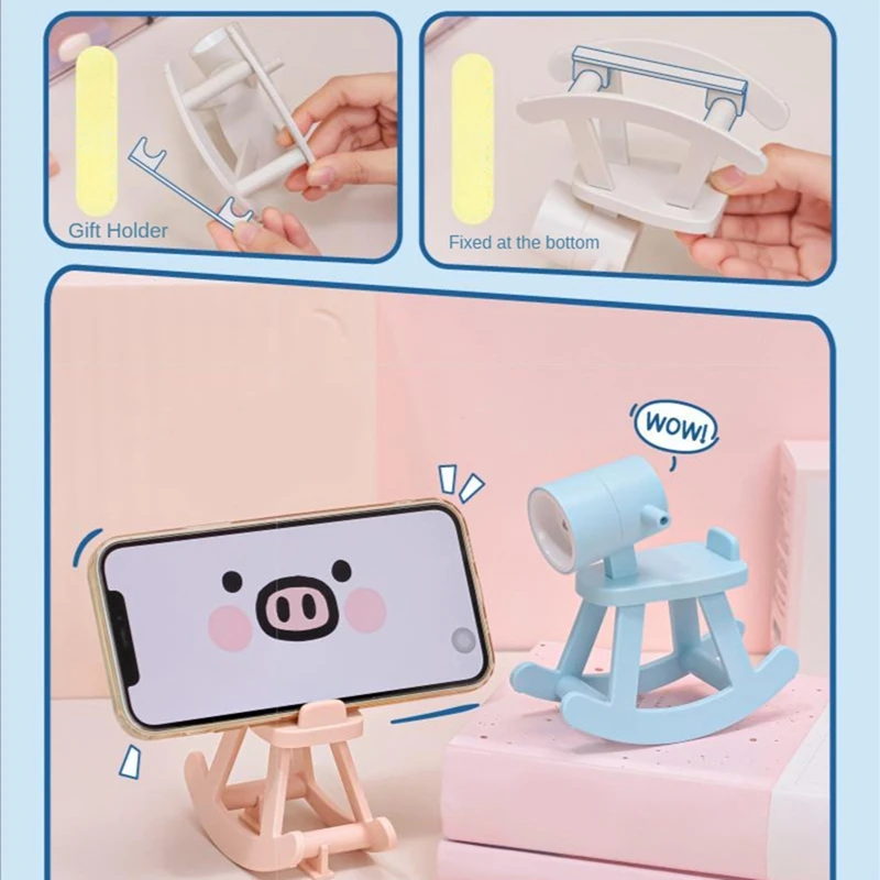 Cartoon Gift Book Lamp Desktop Ornament Cute Atmosphere Light Rocking Horse Mini Night Light Mobile Phone Holder