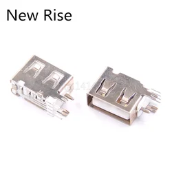 10PCS USB2.0 Type A Female Solder Jacks Connector Side Needle 4Pin 90 Degree Flat Mouth USB Data Interface Length 10mm