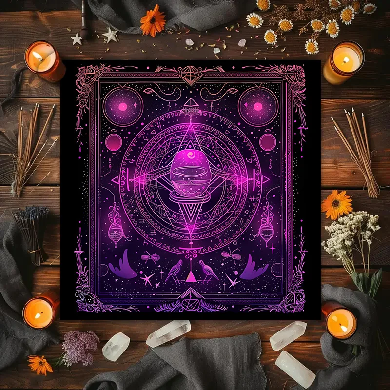 VIKAMA 1 Stück Tarot-Karten-Tischdecke, geheimnisvolle Runen-Astrologie-Tischdecke, Hexerei-Hütte, dekorative Kartenspiel-Tischdecke