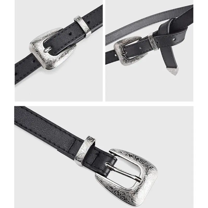 

652F Fashion Hot Girls Carved Floral Buckle Waist Straps PU Thin Belt Adjustable Coat Dress Ladies Thin Formal Waistband