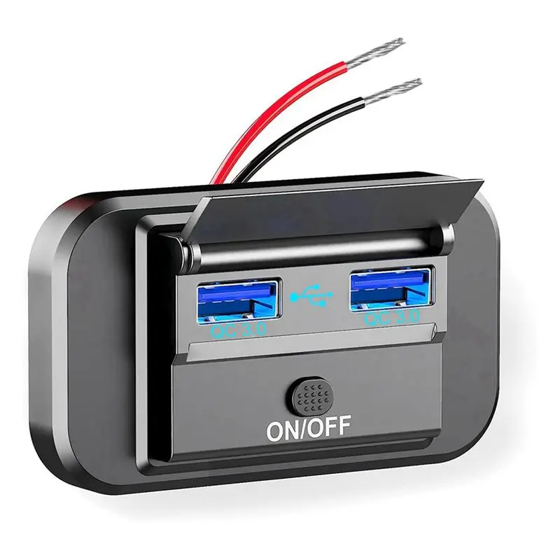 M50K-2X Dual USB PD Type C Quick Socket 12V/24V QC3.0 Power Adapter Modified Outlet With On/Off Button
