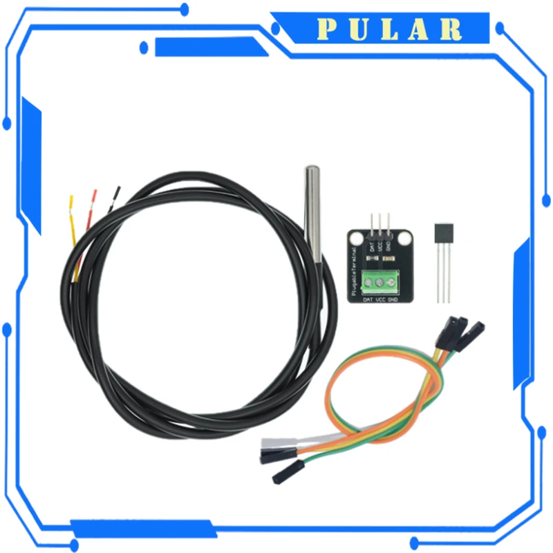 PLR Waterproof 100CM Digital Sensor Cable DS18B20 Temperature Module Kit Stainless Steel Probe Terminal Adapter Arduino view 2