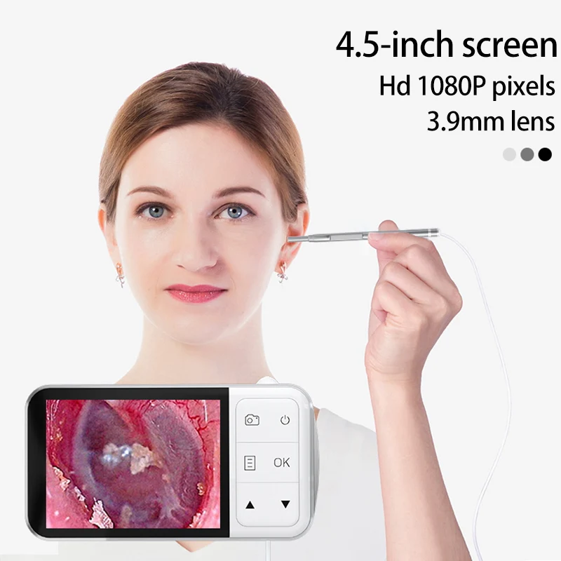 4.5 Inch LCD Digital Otoscope 3.9mm 1080P Ear Scope Camera with 6 Lights Ear Wax Removal Tool