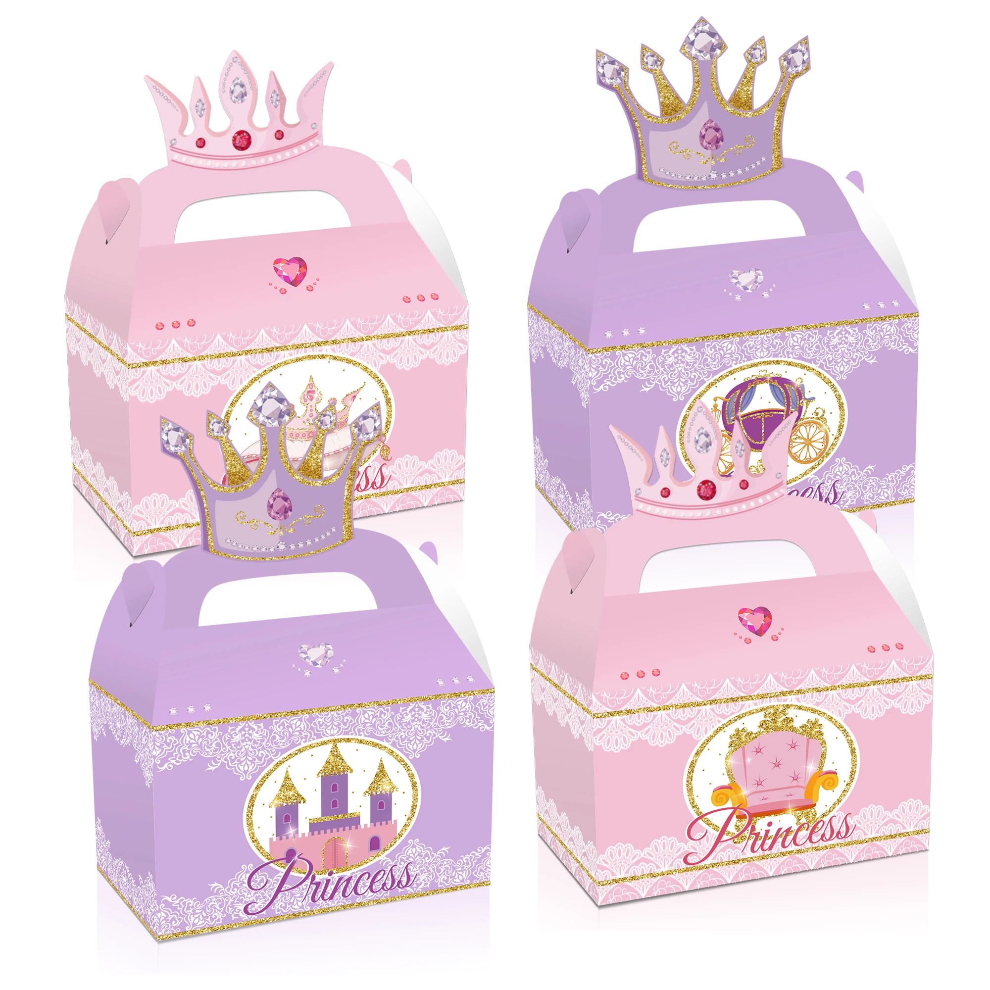 

DD153 4Pcs Sweet Princess Crown Diamond Castle Birthday Party Favor Box Candy Packing Gift Bags Baby Shower Party Decorations