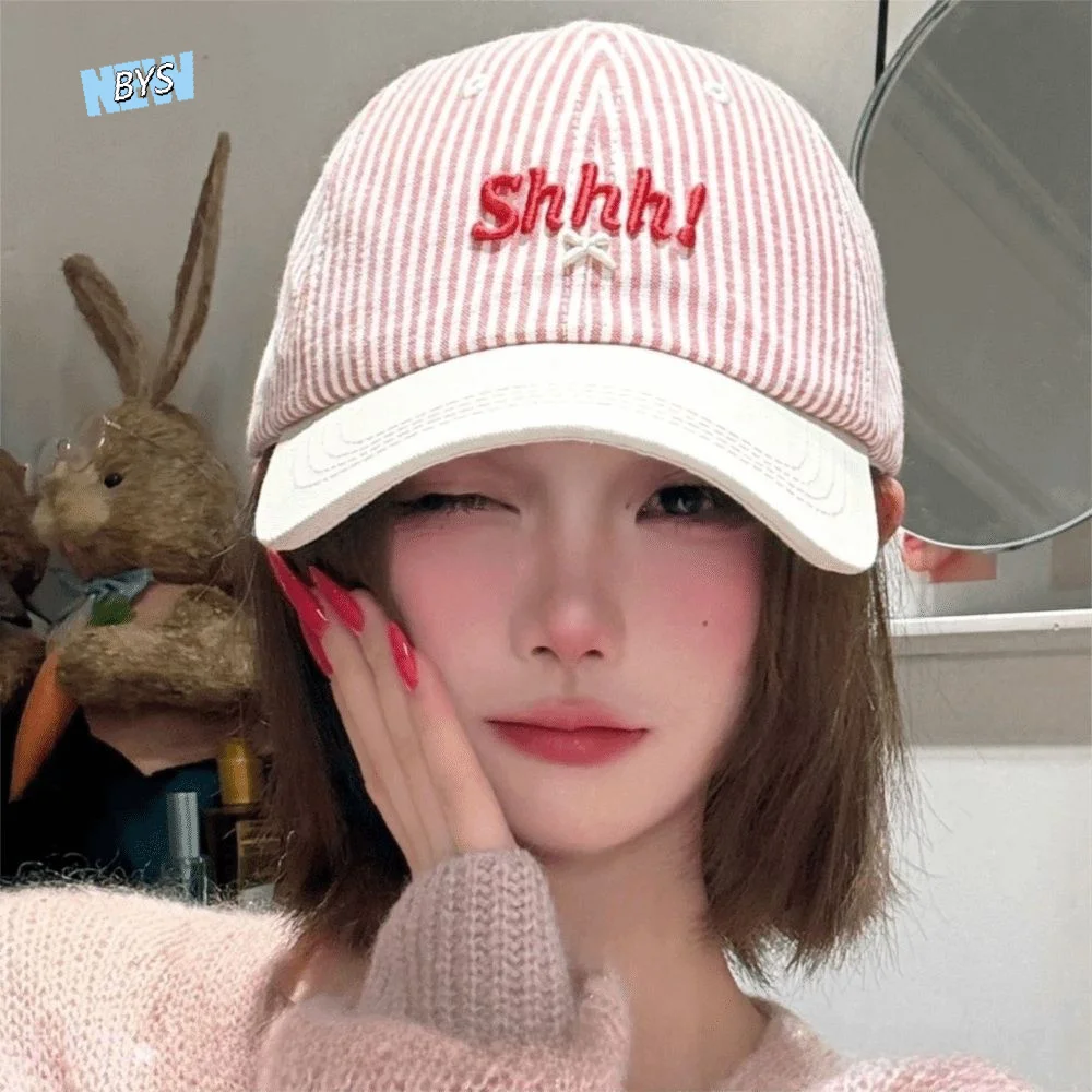 

Soft Top Striped Baseball Cap Letter Embroidered Sunscreen Women Baseball Hat Big Head Circumference Peaked Cap