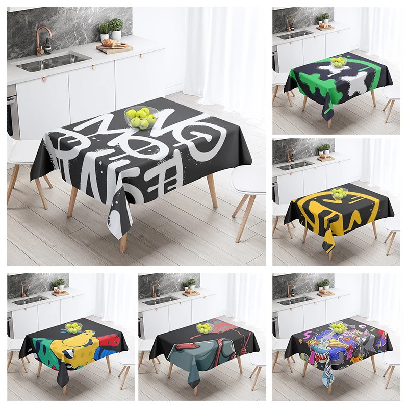 Home tablecloths for dining decoration and rectangular table accessories waterproof cloth Anti-stain tablecloth abstract Anime