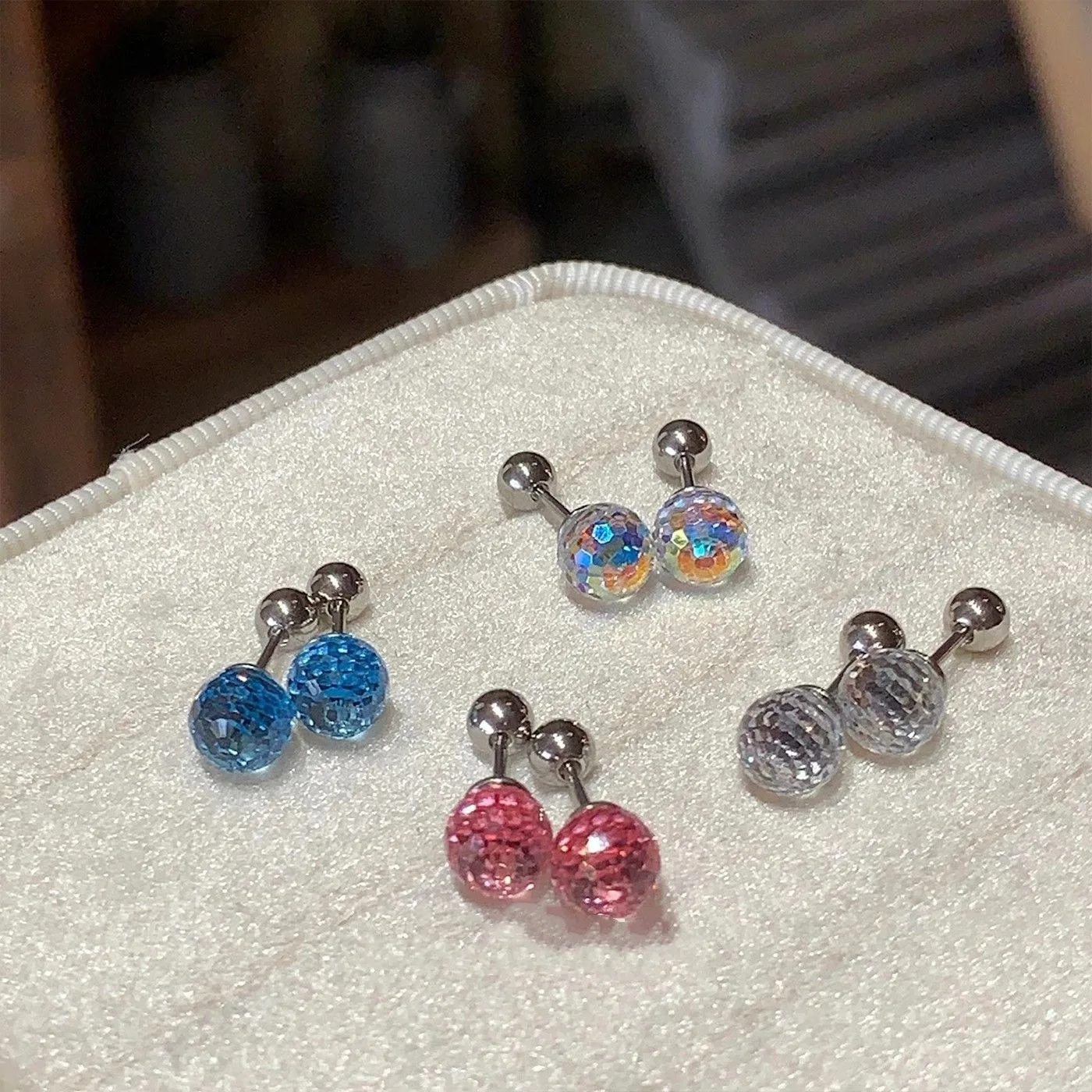 Punk Hip Hop Colorful Transparent Round Ball Ear Cartilage Piercing Women Y2K Unique Personality Versatile Jewelry Birthday Gift