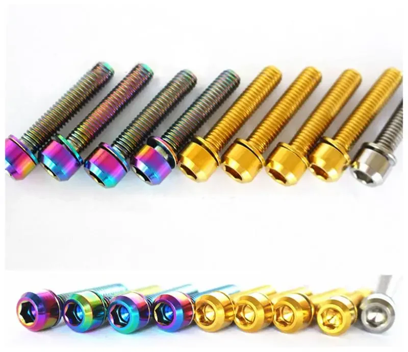 (2) M6x30mm Ti/Golden/Rainbow/Purple/Green/Black/Blue GR5 TC4 Titanium Column Head Bolts & Washer For Bike Headset