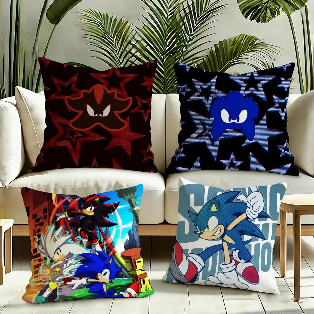 Popular Game S-Sonic Cushion Cover Silky Short Plush Invisible Zipper Dustproof Sofa Pillow Case for Home Decor