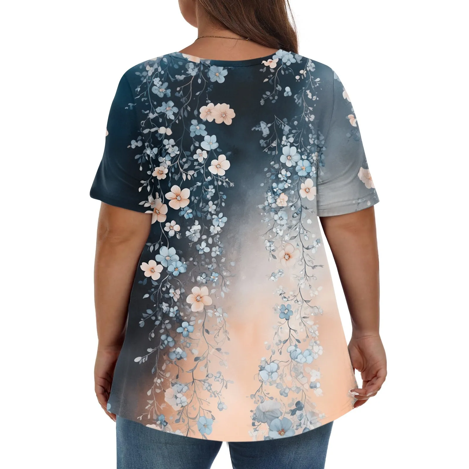 Plus size zomer losse t-shirt damesmode casual v-hals trui korte mouw groot formaat bloemen bedrukte t-shirts top