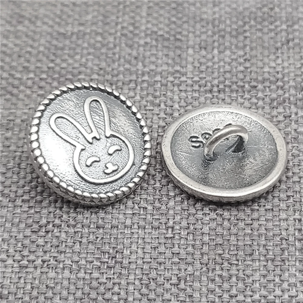 

6 Sterling Silver Bunny Button Clasps 925 Silver Oxidized Easter Rabbit Button Spacer