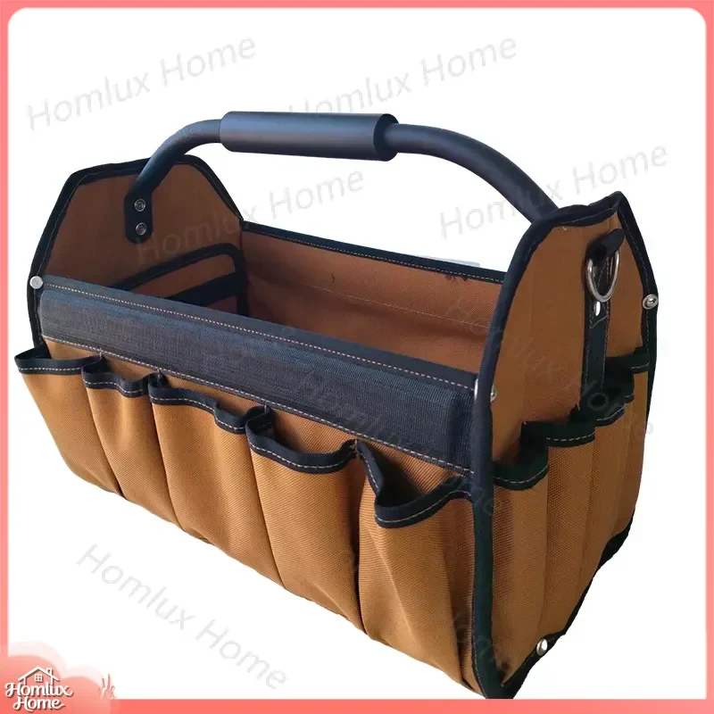 Handheld Tool Bag Electrician Basket Bag Heavy Duty Thickened Wood Grain Oxford Cloth Multi-Functional Maintenance Storage