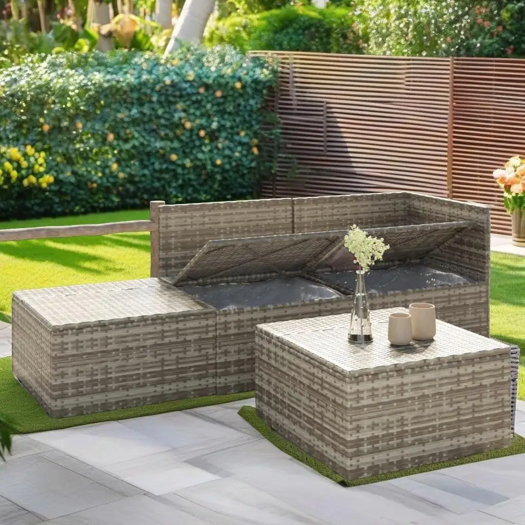 

4-Piece Gray Poly Rattan Patio Lounge Set with Cushions - Stylish Outdoor Furniture