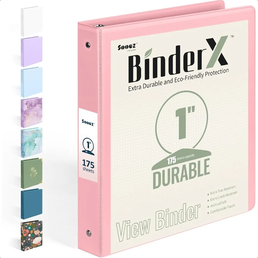 BinderX Extra Durable 3 Ring Binder Round Rings 1 Inch Binder Fits 175 Sheets of 8.5x11 Paper Customizable View Cover with Insi